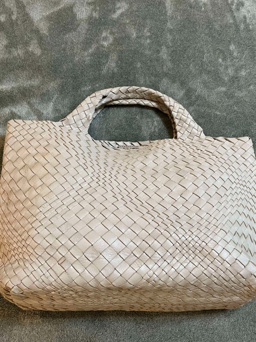 Falor Italy Woven Genuine Leather Tote Bag Beige Large minor flaws